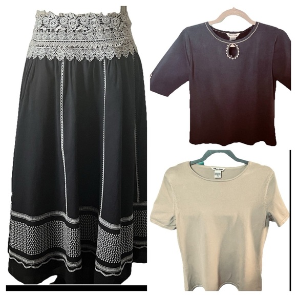 Peter Nygard 3 Piece Outfit Full Lined Skirt 2 Short Sleeve Tops Size M (10-12) - Picture 13 of 13